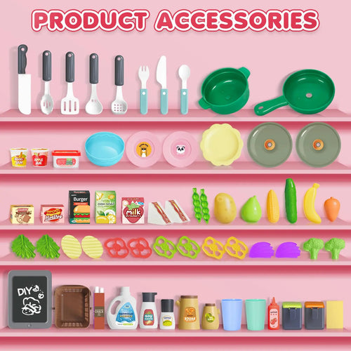 Kids Kitchen Play Set with Stove, Sink and Play Food - Toddler Play Kitchen with Sink and Play Food, Kids Play Kitchen Set, Esse